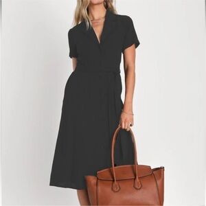 Lulu’s Women’s Size Large Black Sweet Sincerity Shirt Midi Dress